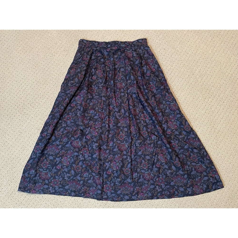 VTG Pendleton Petite Floral Midi Skirt Size 8 Dark 100% Rayon Pleated